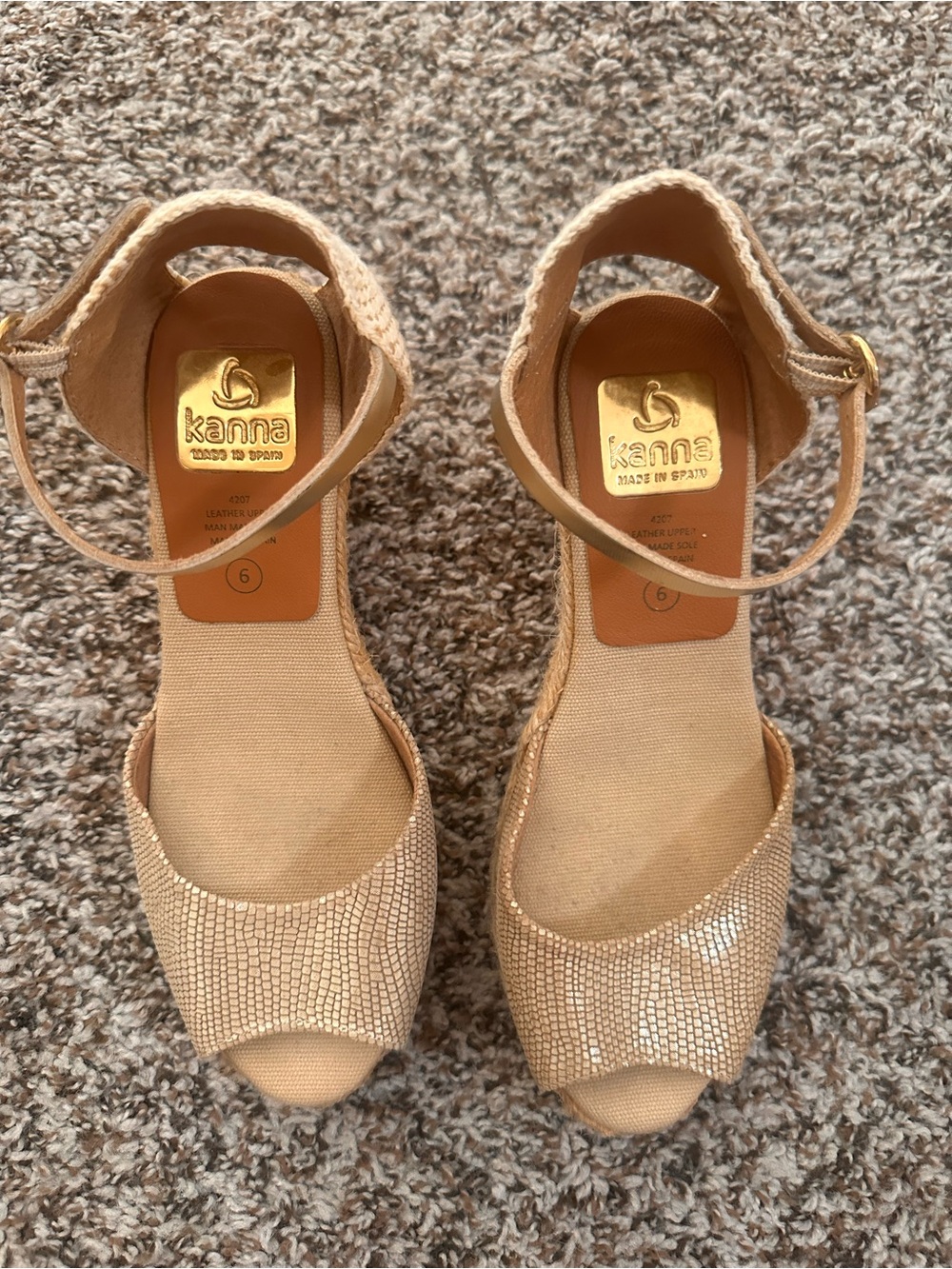 kanna Gold Beige Espadrille Wedge Sandals
